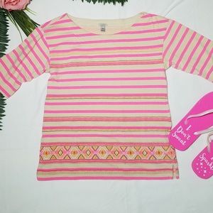 J Crew Top Aztec Embroidered Neon